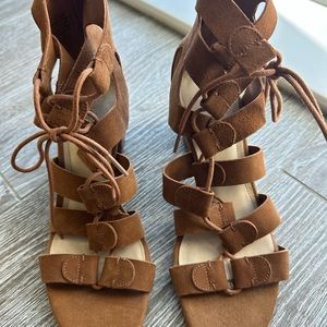 Marc Fisher Tan Suede LaceUp Sandals
